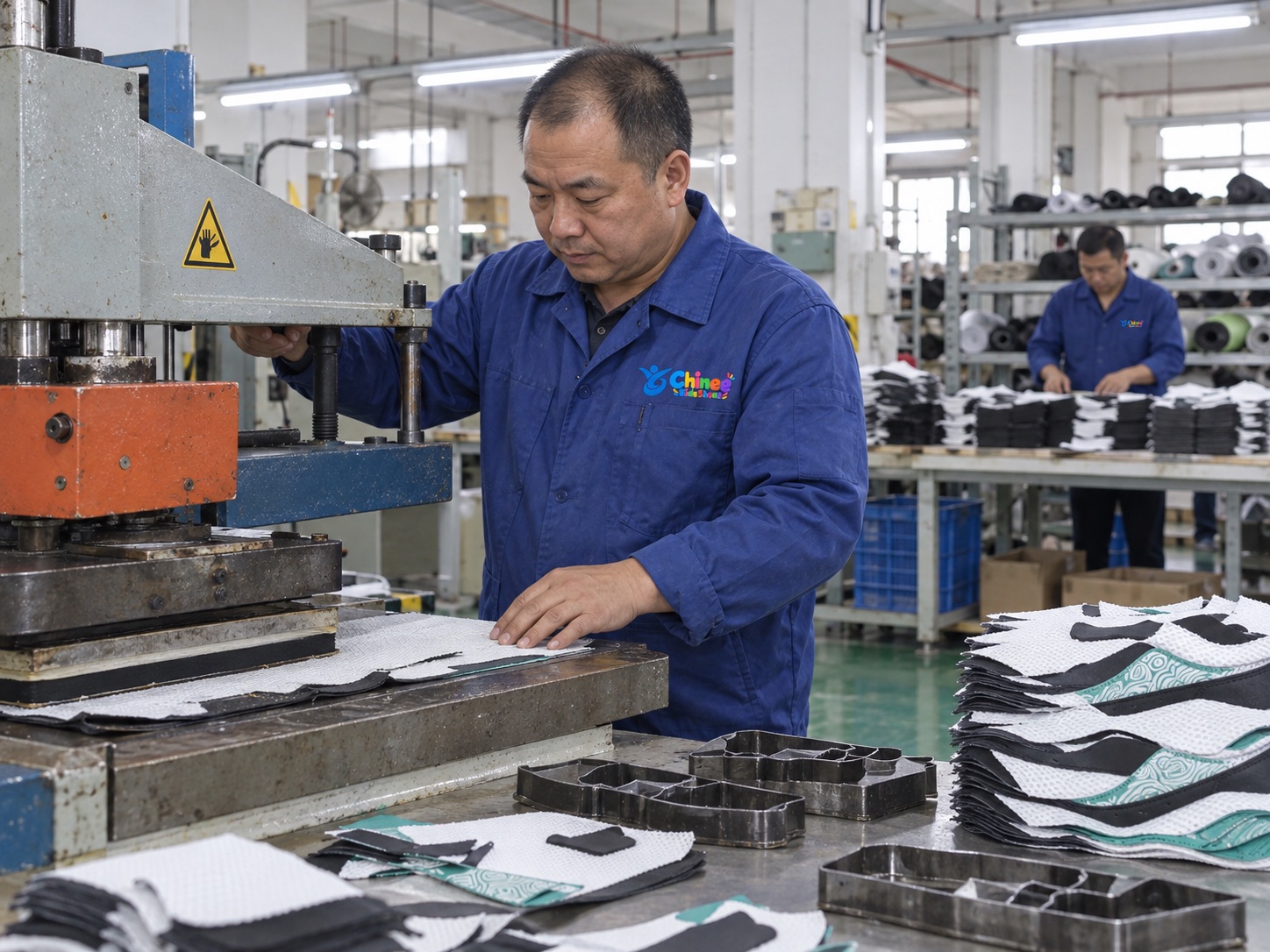 Material Cutting — Chinee Kids Shoes manufacturing illustration