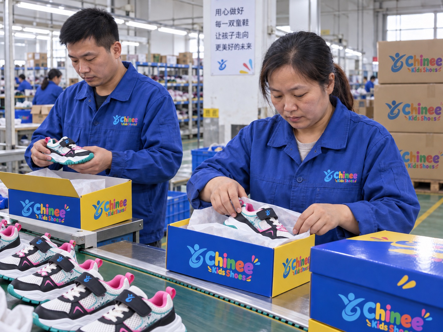 Packing & Dispatch — Chinee Kids Shoes manufacturing illustration