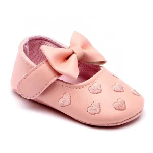 0 1 Year Colourful Bowknot Lovely Embroider Heart Soft Sole Breathable Prewalker Newborn Baby Shoes Supplier