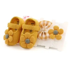 0 1 Year Old Princess Girls Toddler Shoes Flower Baby Shoes and Headband Suit