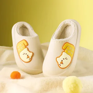 0-6m Baby Girls Animal Print Plush Slippers with Memory Foam Insole Slip-On Closure EVA Outsole Winter Warmth