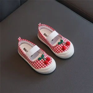 1-8 Years Strawberry Canvas Shoes Girl Casual Sneakers Children Footwear Princess Kids Girls Shoes for Student
