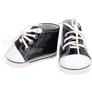 18-Inch Girl Doll Sneakers Black PU Leather Shoes Soft Cartoon Toy Model for DIY Educational Toy