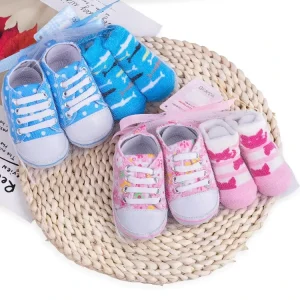 2-Pieces Set Toddler Kit Knit Baby Shoes With Cotton Baby Sock