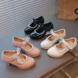 2026Spring and Summer New Trendy Pearl Kids 3cm High Heel Sandals Fashion BOW Girls Princess PARTY Shoes KIDS