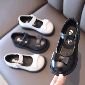 27-37 Girls Princess Flats New Style Black Children’s Small Leather Shoes With Soft Sole for Spring and Autumn Students