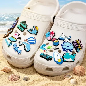 2D PVC Summer Vacation Shoe Charms Customized Ocean Travel Themed Clog Accessories