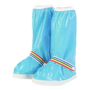 33cm High Upper Blue Pink Water Resistant Reusable Foldable Not Slip Rain Shoe Covers with Zipper