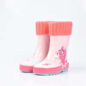 3D Custom Animal Design Anti-slip Soft Breathable Pink Purple Rubber Rain Boots With Colar