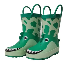 3D Shark Printed Customized Handle Kids Rubber Rain Boots