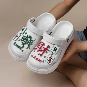 3D Silicone Rubber Clogs Charm Personalization Customized Shoes Decoration Platform Slippers Women Medium Heels Sandals Non slip