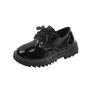 ALBBS01 Boy Black Kids School Shoes