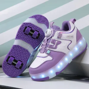 Adjustable 4 Wheels Sneakers for Boys and Girls Lightweight Flashing Skate Shoes Children Roller Shoes
