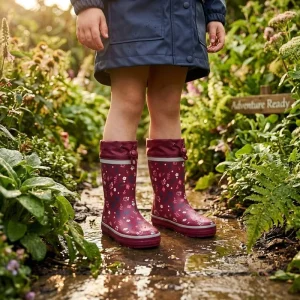 Adjustable Drawstring Cuff Kids Rain Boots Natural Rubber Mid Calf Customizable Boots Warm Plush Lined Daily Children Boots