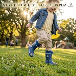 Adjustable Drawstring Cuff Kids Rain Boots Natural Rubber Mid Calf Customizable Height All Season Daily Wear Children Boots