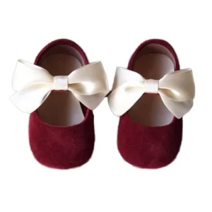 Adorable Burgundy Suede Leather Soft Sole Shoes for Baby Girls 0 2 Years Winter Summer Party Suitable Ribbon Bow