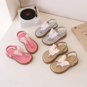 Adorable Summer Kids Sandals for Girls Breathable Lightweight Slides Bow Detail Easy Slip-On Soft Leather Footwear for Children