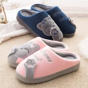 Adults Kids Slippers Cartoon Boy Girl Indoor Lucky Cat Pattern Non slip Plush Animal Winter Slipper