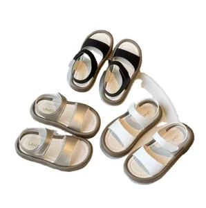 Ailin Girls Kids Simple Open-fingered Breathable Flat Sandals PU Leather PVC Outsole Casual Solid