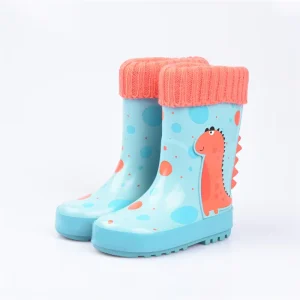 All Season Lovely Dinosaur Printing Kids Gumboots Winter Collar Design Anti-Slip Rubber Rain Boots for Children