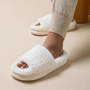 All-Season Open-Toe Slippers Indoor Outdoor Thick-Soled Cotton Fur Plush for Women’s and Men’s