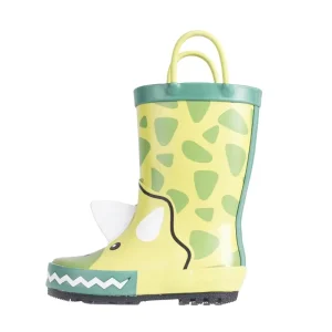 Animal Printing Out Door Green Children Gumboots Waterproof Kids Rubber Rain Boots With Handle