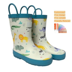 Anti-Slip Animal Gumboots Giraffe Colorway Handle Rain Boots Lion for Kids