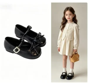 Anti-Slip Breathable Lightweight Upper Rubber Sole Four Seasons Kids Mary Jane Flats Ballet Flats Walking Shoes