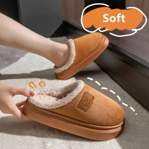 Anti Slip Slides Plush Upper Lightweight Soft Couple’s Fashion Fluffy Winter Autumn Warm Closed Toe Women’s Thick Soled EVA