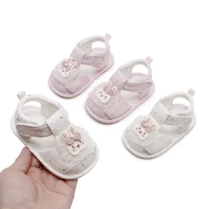 Anti Slip Toddler Girls Walking Sandals Cute Bunny Decor Open Toe Shoes for Indoor Outdoor Daily Activities