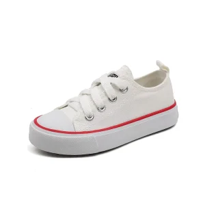Anti Slip Velcro Canvas Shoes for Boys and Girls White Kindergarten Students and Babies