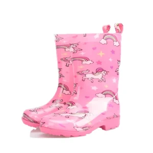 Anti slip Out Sole Custom Printing Light Weight Eco friendly Transparent Kids PVC Rain Boots