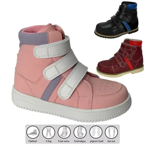 Arch Support Orthotics Rehabilitation Kids Orthopedic Shoes with Hook and Loop Closure Heel Cup for Flatfeet Foot Valgus Varus