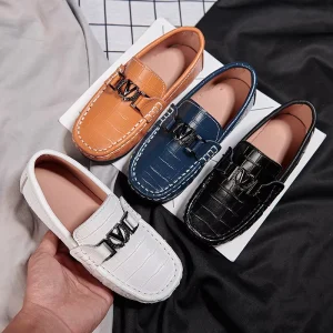 Authentic Genuine Leather Loafer School Shoes for Boys Black Kids Shoes for Children in Spring