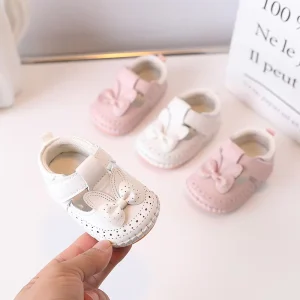 Autumn 0-1 Years Old Kids Girls Baby Bow Footwear Toddler Shoes Princess PU Leather Non-Slip Rubber Soled Sneakers