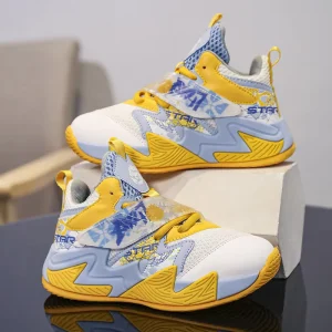 Autumn Boys’ Sneakers New Middle Large Children’s Basketball and Training Shoes with Shock Absorbing Feature for Running