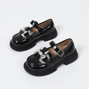 Autumn British Style Girls’ Leather Shoes Black Mary Jane Little Girls’ Princess Shoes Children’s School Shoes
