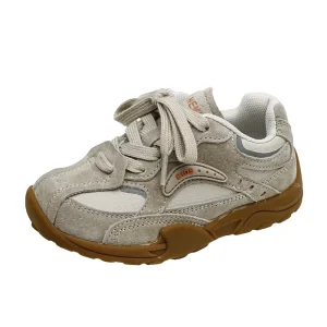 Autumn Children’s Boy Girls Retro Leather Color Matching Comfortable Sports Shoes Kid Toddler Breathable Non-slip Training Shoes