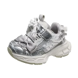 Autumn Children’s Girls Bow Lace Thick soled Dad Shoes Kid Toddler Princess Student All match Non slip Running Sneakers