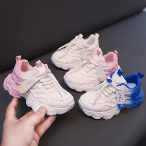 Autumn Collection Girls Breathable Lightweight Sneakers Torre White Shoes Buckle Strap Closure Large Sizes For Children