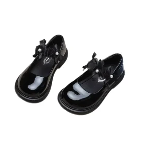 Autumn Girls Crystal Leather Ballet Flats Kids Toddler Princess Pearl Bow Flat Shoes for Student Performances