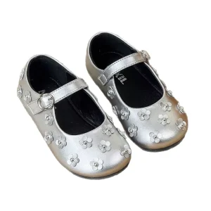 Autumn Girls’ Sweet Flower Toe Ballet Flats Soft Bottom Small Leather Casual Shoes for Kids and Toddlers Princess Performances