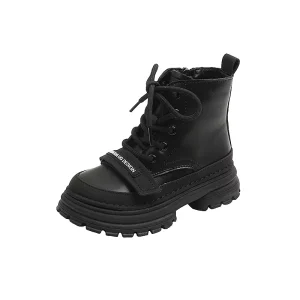 Autumn Kids Black Genuine Leather Boots Boys Girls Genuine Leather Ankle Boots Children Soft Chukka Boots