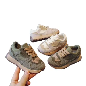 Autumn Kids Sports Shoes Breathable Leather Soft Sole Outdoor Running Sneakers for Baby Boys Girls Mesh Fashion Cotton