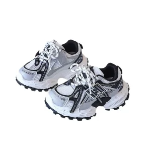 Autumn Lightweight Boys Girls Running Sneakers Shoes Double Net Tire Sole Lace-Up Closure Casual for Large Children
