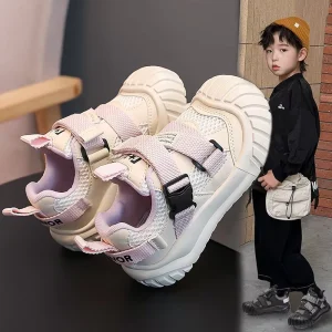 Autumn New Boys Sneakers Girls Outdoor Mesh Mountaineering Shoes Korean Casual Torre Slip-On Closure