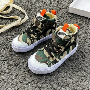 Autumn New Camouflage Chinese High Top Canvas Boys and Girls Korean Version Velcro Kids Shoes Children’s Sneakers
