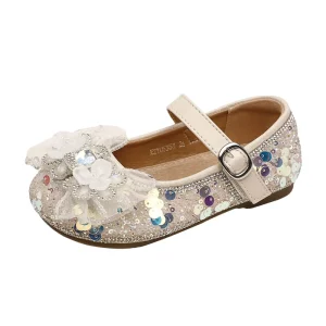 Autumn New Children’s Girls Korean Version Rhinestone Bow Sequin Single Shoes Kid Toddler Princess Low top Casual Shoes