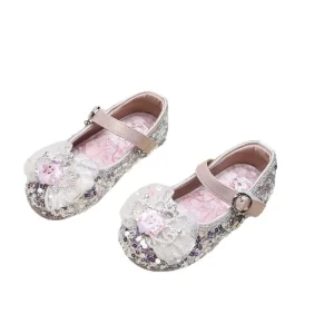 Autumn New Children’s Girls Style Bowknot Crystal Leather Shoes Kid Toddler Versatile Stylish Princess Flat Single Shoes