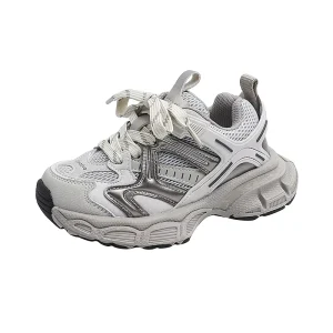 Autumn New Korean Style Dad Shoes Chunky Sneakers Kids Fashionable Trendy Running Shoes Mid Calf Velcro Shoes Children